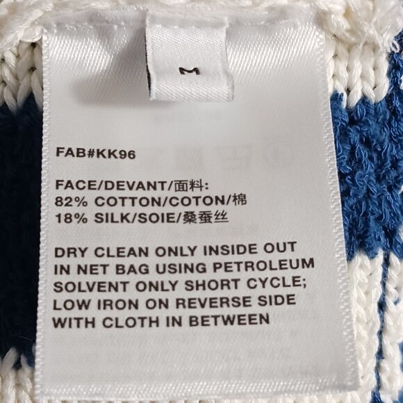 Lafayette 148 New York Cotton & Silk Cardigan, Blue & White Geometric, Size MED - Picture 14 of 14